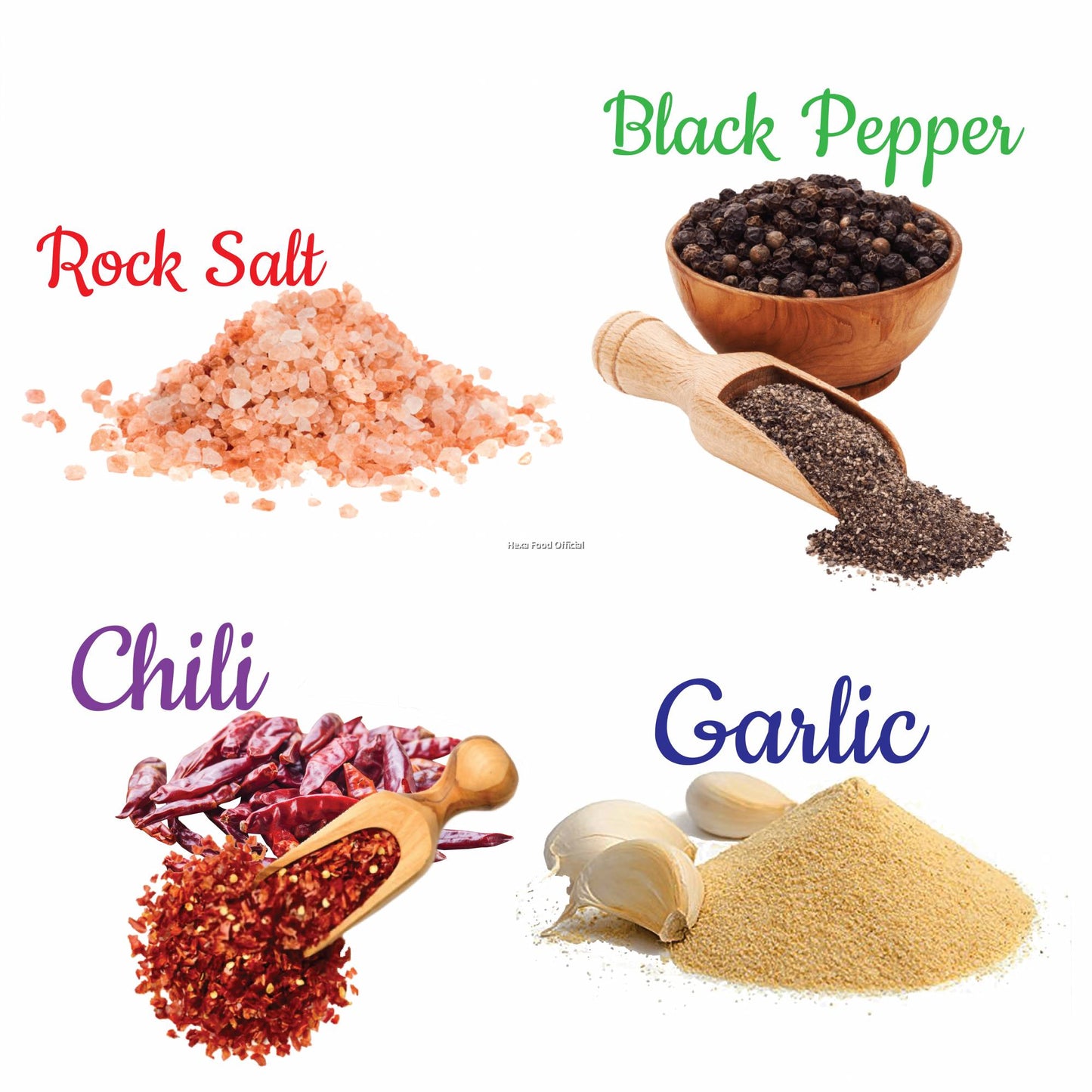 HEXA HALAL British 4IN1 Table Seasoning (85gM) Garlic, Chili, Black Pepper, Rock Salt