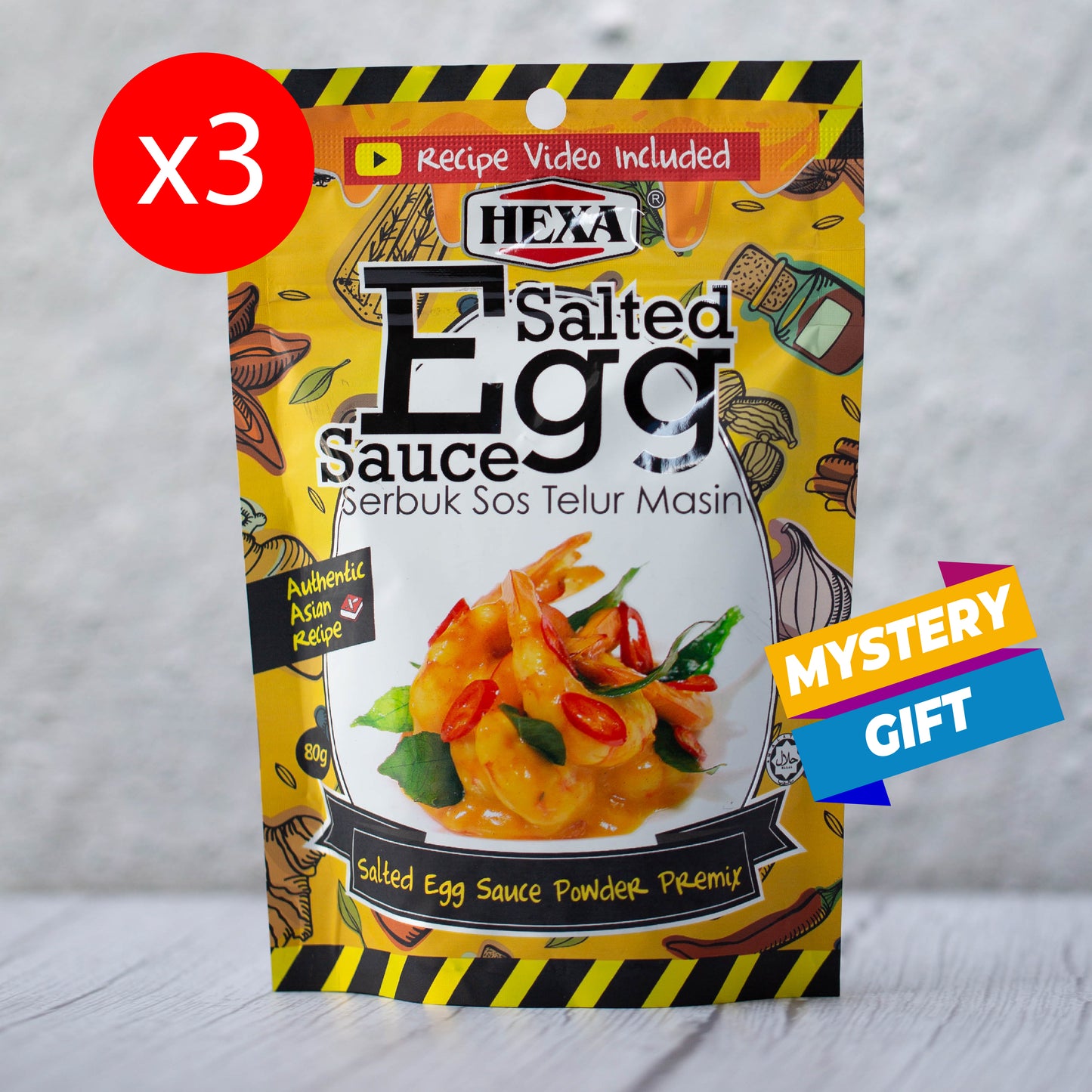 HEXA Salted Egg Sauce Powder Premix 80gm*3 + Free Gift