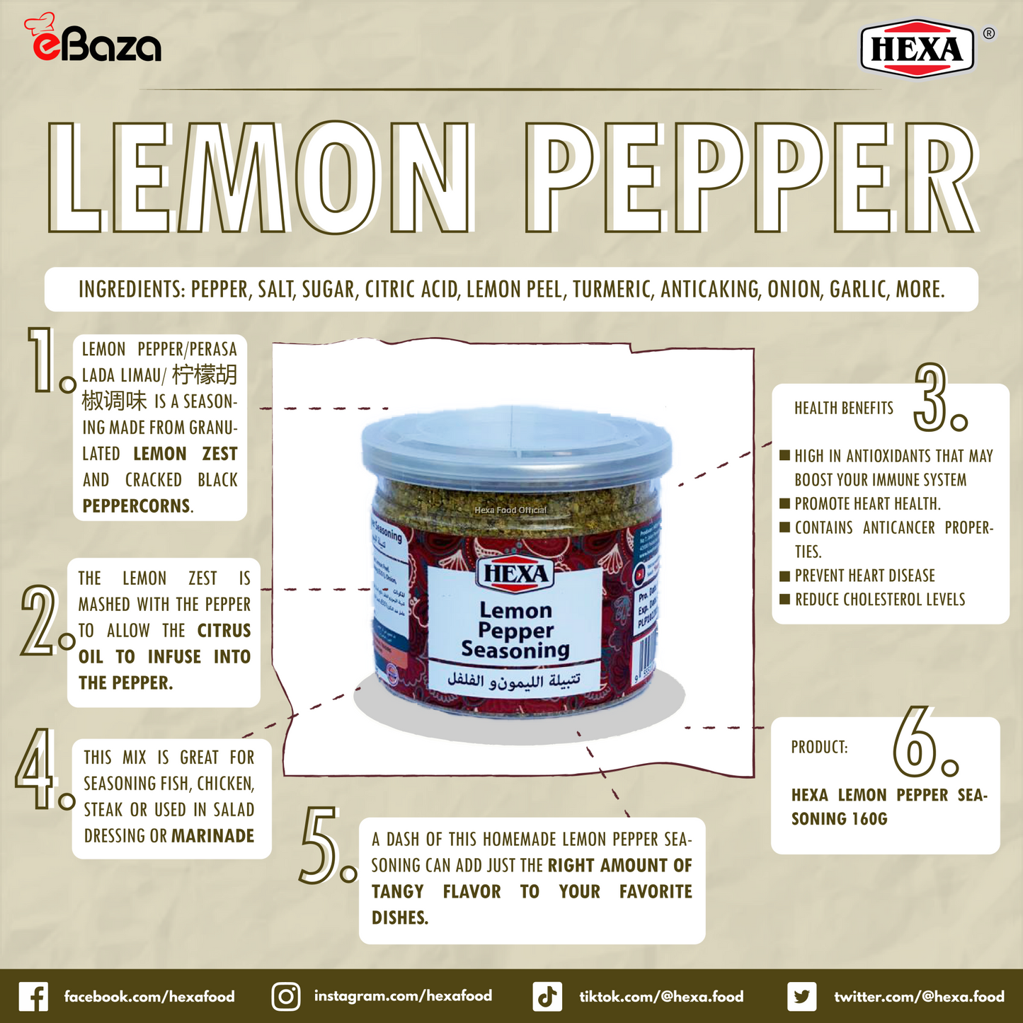 HEXA HALAL Lemon Pepper Seasoning 160g