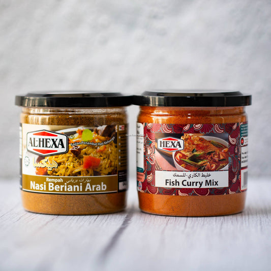 HEXA HALAL Nasi Arab Beriani Spice 150gm + HEXA HALAL Fish Curry Mix 150gm