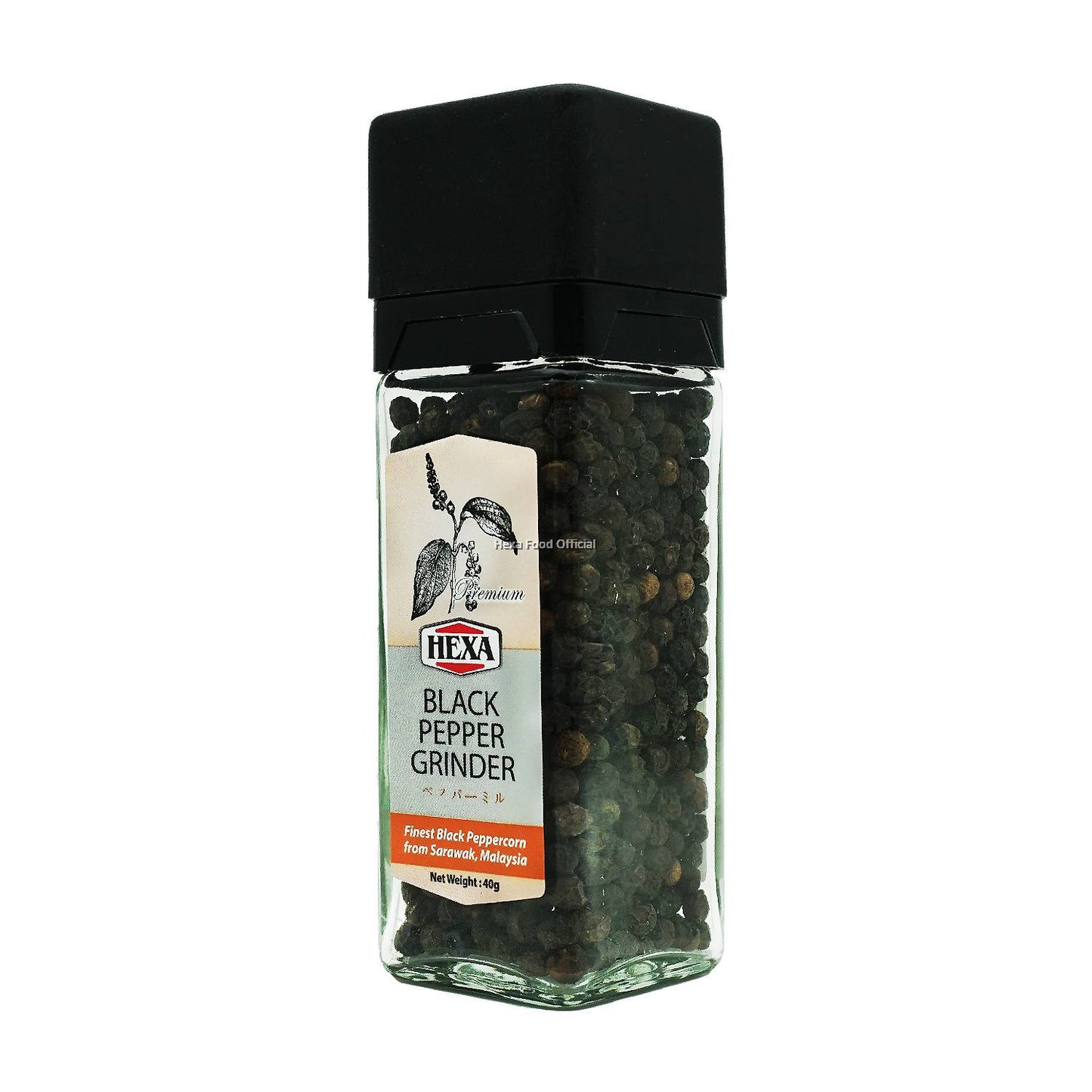 HEXA HALAL Black Pepper With Grinder (Glass Jar) 40gm